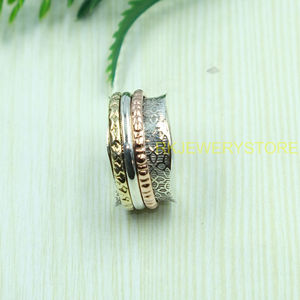 Anillo giratorio hecho a mano de plata de ley 925, latón y cobre, anillo de meditación, anillo giratorio antiestrés, joyería para la ansiedad, regalo para hombres. - Product Image 2