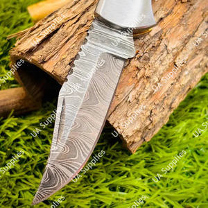 มีดพับเหล็กดามัสกัสพรีเมียม ใบมีดคมกริบ ด้ามทำจากเขาสัตว์และไม้ปักกาวูด สำหรับพกพา ใช้ในชีวิตประจำวัน เอาตัวรอด ตั้งแคมป์ ล่าสัตว์ ขายส่ง รับผลิตแบบ OEM - Product Image 4