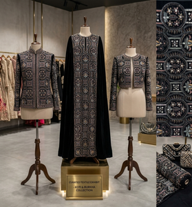 Base en velours noir tricoté à motif géométrique et sequins pour veste ethnique, lehenga de mariée, abaya pour femme - Product Image 2