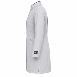 Doctor <b>Coat</b> Pale <b>Grey</b> <b>Stand</b> Collar Medical Lab <b>Coat</b> OEM Custom Wholesale Unisex Healthcare Workwear Uniform with Navy Cuff Tabs - Product Image 2