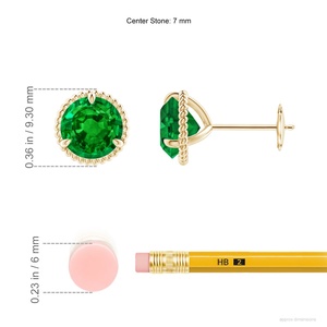 14K Yellow Gold Round Cut Emerald Stud <b>Earrings</b> Vintage Milgrain Halo Basket Setting <b>Fine</b> Jewelry for Women Gift for Her - Product Image 3