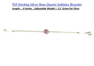 Bracelet chaîne en argent sterling 925 avec quartz rose naturel serti clos, fait main, minimaliste, pour femme, cadeau idéal pour mariage, anniversaire ou fête - Product Image 2