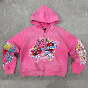 <b>Pink</b> Yellow Black Floral Print Nylon Hooded Windbreaker Set Oversized Zipper Nylon Unisex Adult All Seasons Fleece Outfit - Product Image 6