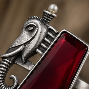 Anillo de Cóctel con Elefante Plateado en Plata Antigua, con Circonita Cúbica de Corte Esmeralda Roja, para Mujer, Estilo Bohemia, Joyería de Moda para Fiesta - Product Image 5