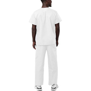 Unisex White <b>Scrub</b> Sets Cotton Polyester Woven Hospital Uniforms for Doctors Nurses Comfortable Fit Pants Included - Product Image 3