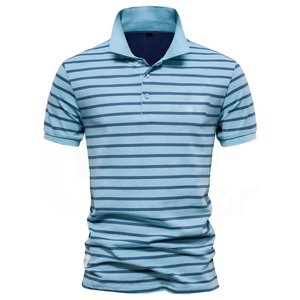 Polo de Punto a Rayas de Manga Corta para Hombre, Azul Casual, Corte Regular - Product Image 1