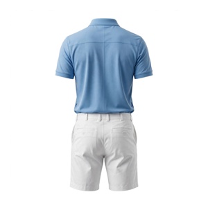 Ensemble Polo et Short Bermuda Homme Brodé Couleur Unie Oxford Respirant Séchage Rapide Poches Taille Mi-Haute Style Décontracté Blanc Bleu - Product Image 2