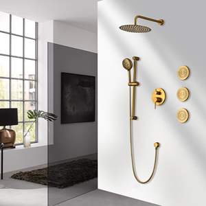 Système de douche avec barre coulissante, pommeau de douche, douchette à main, jets de douche, bras de douche, tuyau, robinet, garniture, poignées à levier - Ensemble de quincaillerie de salle de bain - Product Image 5