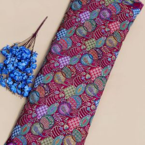 Glorious Magenta Geometric Embroidery Natural Crepe Fabric Shimmering <b>Sequin</b> Detail Material for Luxe <b>Kaftan</b> Abaya Gown - Product Image 1