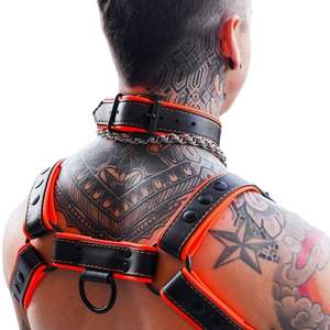 Harnais en dentelle sexy pour homme, modèle Hardline Bulldog, en fausse fourrure, orange, ajustable, en cuir premium, pour clubbing - Product Image 6