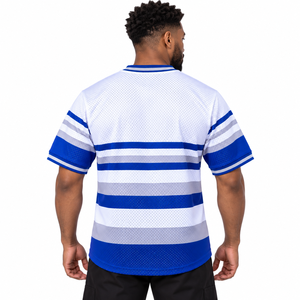 T-shirt de Fraternité Athlétique Rayé à Col Rond en Jersey Respirant 100% Coton 14 Mailles Blanc et Bleu Royal pour Hommes Phi Beta Sigma - Product Image 2