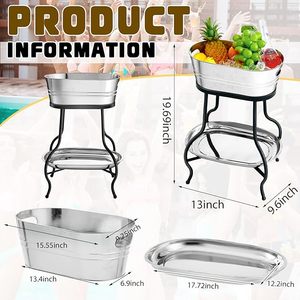 Wholesale Stainless Steel Beverage Tub with <b>Stand</b> with Bottom Tray OEM Bulk <b>Drink</b> Holder Cooler for Wedding Birthday Party - Product Image 2