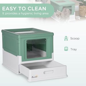 Fully Enclosed <b>Cat</b> Litter <b>Box</b> with Front Entry and Top Exit Green and White Plastic Accessory for Feline Companions - Product Image 4