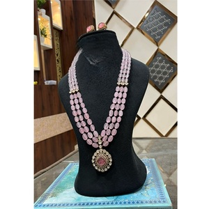 Charming Premium Quality Brass Gold Plated Moissanite & Imitation <b>Pearl</b> Necklace Earring <b>Set</b> for Wedding Gift Party Wear Women - Product Image 1
