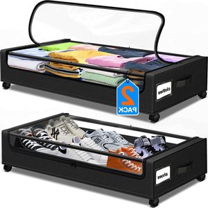 Rangement sous le lit avec roulettes, lot de 2, organiseurs de chaussures en métal roulants - Product Image 1