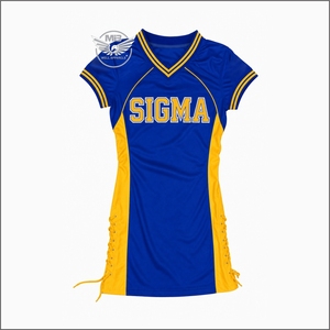 SiG RHO Women's Blue <b>Yellow</b> Sigma V-Neck Short Sleeve Lace Up <b>Top</b> Quick Dry Polyester Casual Wear - Product Image 1