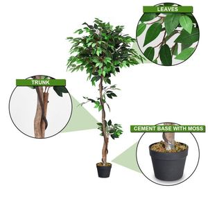 Albero di Ficus Artificiale in Seta 5,5 Piedi con Tronchi in Legno per Arredamento Casa e Ufficio, Plastica Impermeabile - Product Image 4