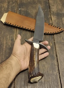 Cuchillo Bowie de Caza para Exteriores de Acero de Damasco Hecho a Mano de Alta Calidad, Hoja de Punta Caída, Mango de Madera, Funda de Cuero, OEM, 15 Pulgadas - Product Image 2