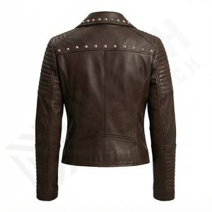 Chaqueta de piel de oveja de cuero auténtico para mujer, chaqueta negra para exteriores para mujer con forro de viscosa acolchado e interior para mujer - Product Image 3