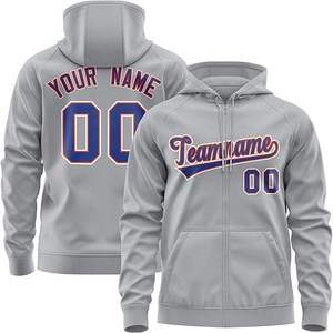 Sudadera deportiva con capucha y cremallera personalizada para hombre, color gris, con nombre del equipo y número estampados por sublimación, manga raglán. - Product Image 3