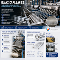 Capillaires en verre G008-08-76-D 6,85x1,30 mm. Capillaires en verre pour la production de fil élastique en caoutchouc, résistants aux acides, Duran