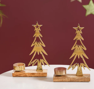 Luxury Christmas <b>Tree</b> Tealight Candle Holder Wooden Base Metal Festive <b>Tabletop</b> Holiday Decor Stand Christmas decor home decor - Product Image 3