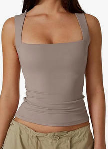 เสื้อกล้ามคอเหลี่ยมผ้าฝ้าย/ใยไผ่ระบายอากาศได้ดีสไตล์ลำลองยาวปกติ - Product Image 2