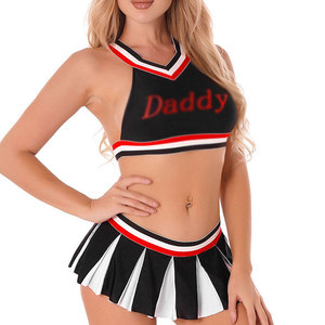 Uniforme de cheerleading pour adultes, jupe noire et blanche, logo imprimé par transfert thermique sur le devant, kit en spandex et polyester - Product Image 4