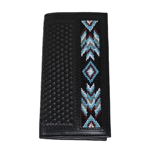 Portefeuille long vintage en cuir de vachette véritable de style héritage pour hommes avec accents perlés usinés à la main et protection RFID - Product Image 1