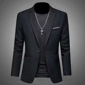 Traje de hombre moderno y elegante para ocio, chaqueta de otoño informal de negocios, corte ajustado, sin planchado, con un solo botón, blusa formal sólida. - Product Image 1