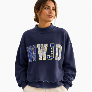 เสื้อสเวตเตอร์คอเต่าขนาดใหญ่พิมพ์ลายเสือดาวพร้อมตัวอักษร WWJD ชายเสื้อระบาย สำหรับทุกเพศ สวมใส่สบายๆ ในฤดูใบไม้ร่วง - Product Image 3