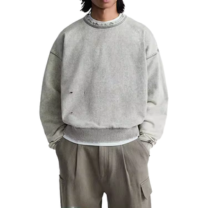 เสื้อสเวตเชิ้ตคอกลมสีเทาเข้มสำหรับผู้ชาย ผ้าฝ้ายฟลีซ 100% ระบายอากาศได้ดี ทรงปกติ สีพื้น ผ้าถักสำหรับฤดูหนาว น้ำหนัก 360 กรัม เนื้อผ้าไหม - Product Image 6