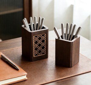 Organisateur de bureau en bois naturel, porte-stylos, boîte de rangement - Product Image 5