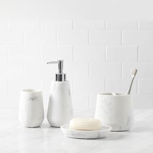 Organisateur élégant pour salle de bain, rangement pour comptoir, accessoires décoratifs en marbre, décoration moderne pour la maison, organisateur en marbre blanc - Product Image 1