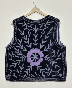 Handmade 100% Cotton Velvet Breathable Vintage Boho Unisex Ethnic Sleeveless Floral Embroidery Open Front Indian All Season <b>Vest</b> - Product Image 6