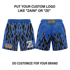 Shorts en maille polyester premium 160 GSM, motif flamme rouge et noir, logo personnalisé par sublimation, OEM ODM - Product Image 5