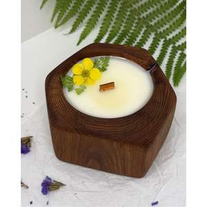 Bougie en bois massif de style nordique |   Bol en bois ciré de forme ovale à texture organique |   Bougie en pot à double flamme avec mèche en bois de qualité supérieure - Product Image 6