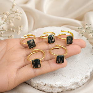 Natural Moss Agate Gemstone Bezel Setting <b>Adjustable</b> <b>Rings</b> 18k Gold Plated Brass Vintage Trendy Unique Women Fashion jewelry - Product Image 3