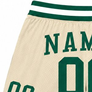 <b>Men</b> Beige <b>Green</b> Sublimated Mesh Basketball <b>Shorts</b> Breathable Fabric Basketball Uniform Training Competition Performance Apparel - Product Image 4