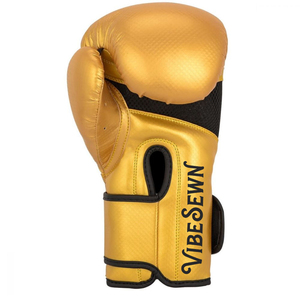 Gants de boxe d'entraînement en cuir PU doré personnalisés 16oz avec fermeture de poignet réglable unisexe rouge et blanc, logo personnalisé, design Vibe, cousus - Product Image 2
