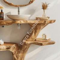 Luxury Handcrafted Tree Trunk Vanity Live Edge Shelves Solid Wood Artistic Bathroom Console Mirror Included Durable Eco-Friendly