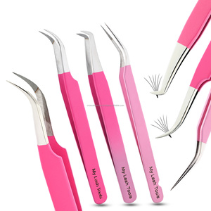 Private Label lash extension kit eyelash tweezers Boot Volume Isolation tweezers fiber tip stainless steel with 45 Degree <b>tools</b> - Product Image 1
