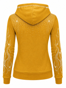 Sweat à capuche pour femme avec strass scintillants, sweat-shirt à capuche tendance avec poche avant, vente en gros de sweats à capuche pour femme avec strass - Product Image 5