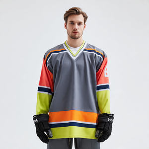 Maillot de hockey sur glace OEM en sublimation, 100 % polyester, col en V, hauts de maillots de hockey unisexes à manches longues, maillot de hockey sur glace pour hommes - Product Image 4