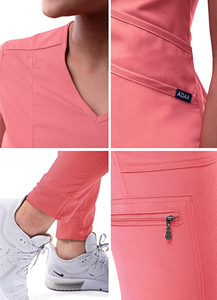 เสื้อสครับคอวีสีเบจแบบยูนิเซ็กซ์ มีกระเป๋าด้านหน้าและตำแหน่งสำหรับใส่โลโก้ เหมาะสำหรับใช้ในโรงพยาบาล - Product Image 6