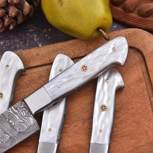 Juego de Cuchillos de Cocina de Acero de Damasco Hechos a Mano, 5 Piezas, con Mangos de Resina Ambidiestros, Acabado Cepillado, Hojas de Borde Recto - Product Image 4