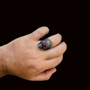 Heavy Oxidized 925 Sterling <b>Silver</b> Calavera <b>Ring</b> with Ruby Eyes Sugar Skull Hip Hop Gothic <b>Ring</b> <b>for</b> <b>Men</b> Accessories - Product Image 4