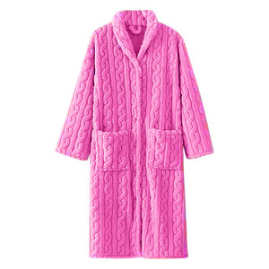 Peignoir de bain en flanelle thermique pour femmes, pyjama à capuche, épais, chaud, manches longues, couleur unie, vêtements de nuit pour toutes les saisons, 100% polyester - Product Image 1
