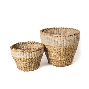 Set of 2 round white seagrass <b>baskets</b> for decoration Handmade <b>Storage</b> <b>Basket</b> Wholesale eco-friendly Made in Vietnam - Product Image 1