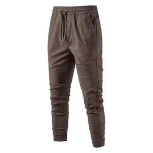 Pantalon décontracté 100 % coton pour homme, couleur unie, fermeture éclair, taille mi-haute élastique, cargo, anti-plis, streetwear automne, joggers mi-lourds - Product Image 2